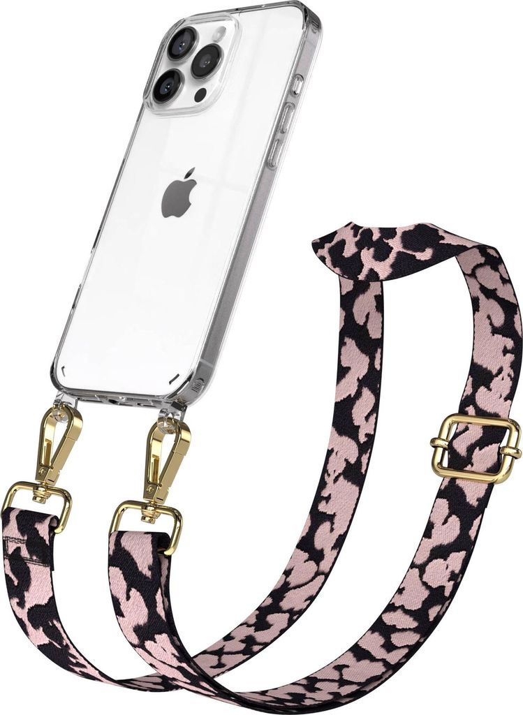 EAZY CASE Handykette - Verstellbarer Trageriemen kompatibel mit Apple iPhone 16 Pro Max, Handykordel mit transparenter Silikon-Hülle, Karabiner Go...
