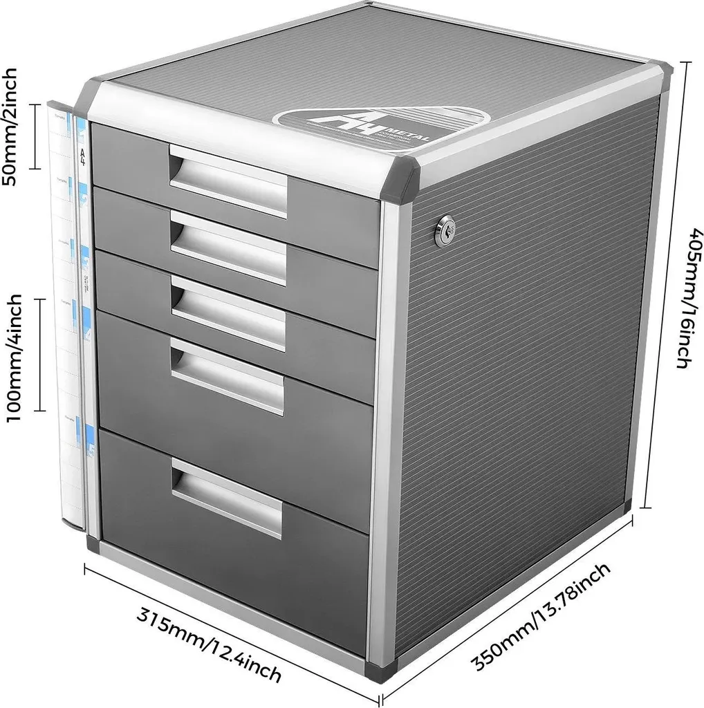 Solution de rangement A4 verrouillable gris 5 tiroirs pour télétravail