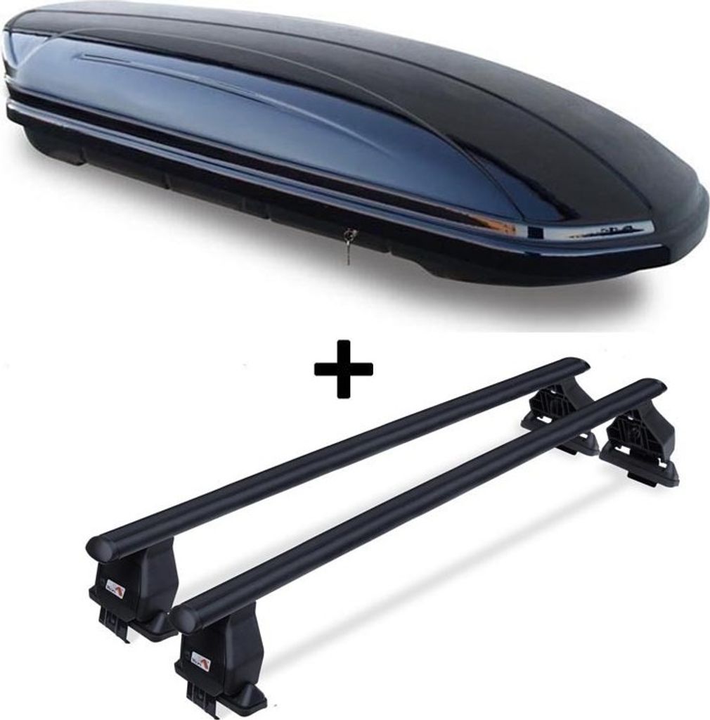 Dachbox 580 Ltr abschließbar schwarz VDPMAA580 + Dachträger Menabo Tema kompatibel mit für Mercedes B-Klasse W246 (Kombi 5 Türer) ab 2012 Stahl