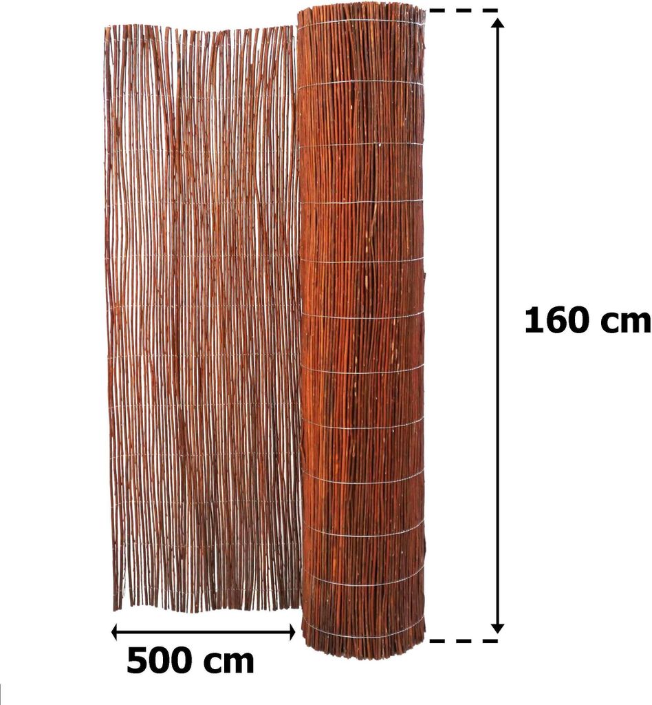 BOGATECO Weidenmatte Sichtschutz Zaun aus Holz | 160 cm Hoch & 500 cm Lang | Perfekt fŸr den Garten, Balkon und Terrasse | Hergestellt in Europa