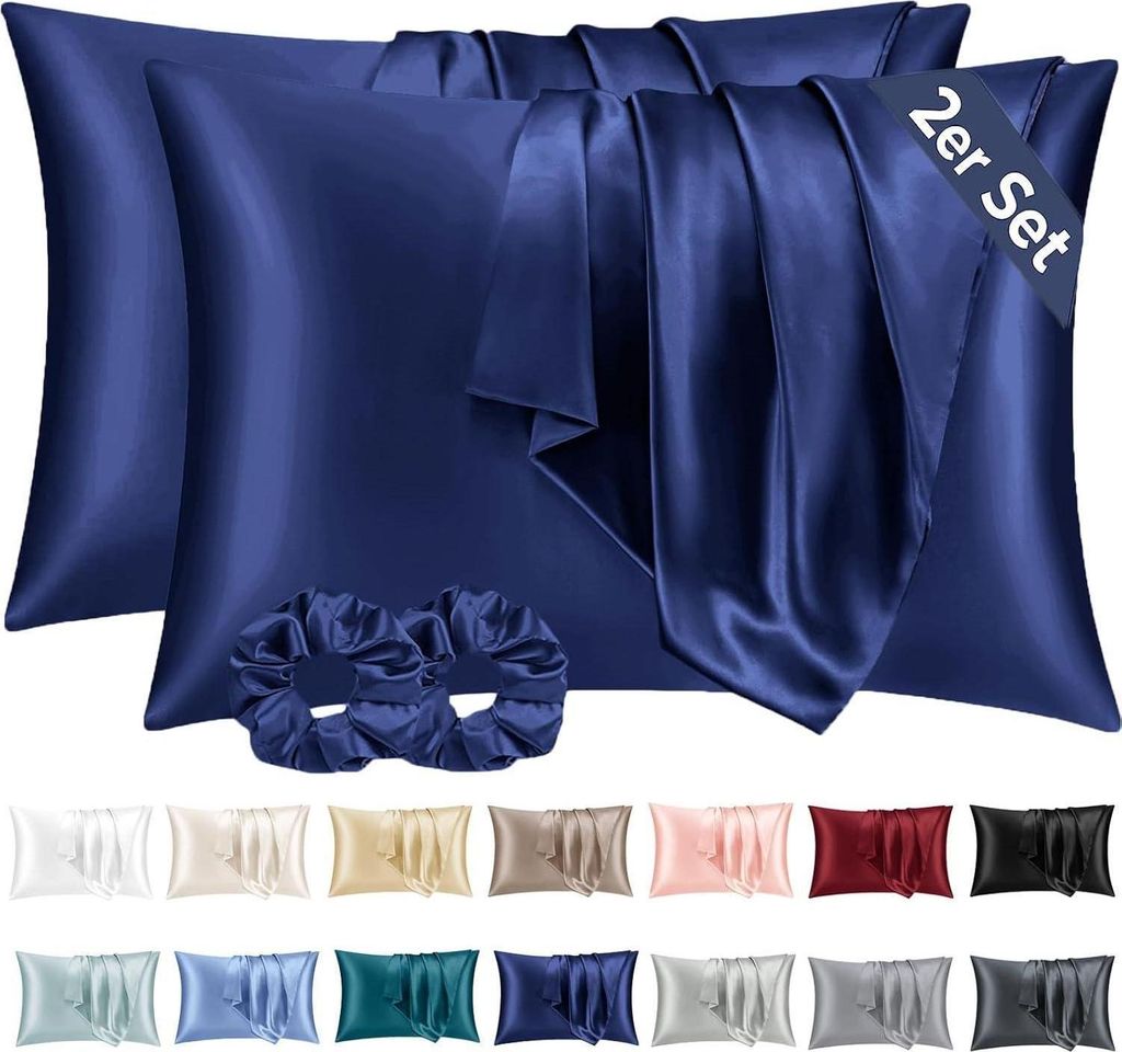 Vielit Satin Kissenbezug 40x80 Dunkelblau mit 2 Haargummis Produktbild 