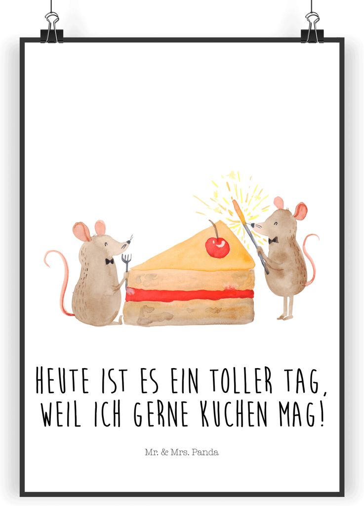 Mr. & Mrs. Panda Bild Mäuse Kuchen DIN A4 - Weiß - Geschenk, Maus, Geburtstag, Plakat, Kuchenliebe, Wandbild, Happy Birthday, wanddeko, Torte, dr...