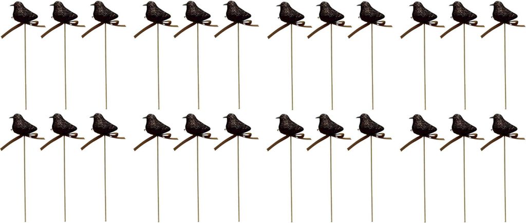 Blumen-Stecker Glitzer Vogel braun 6 x 25cm 24 Stück Dekostecker Gartenstecker Bird Deko