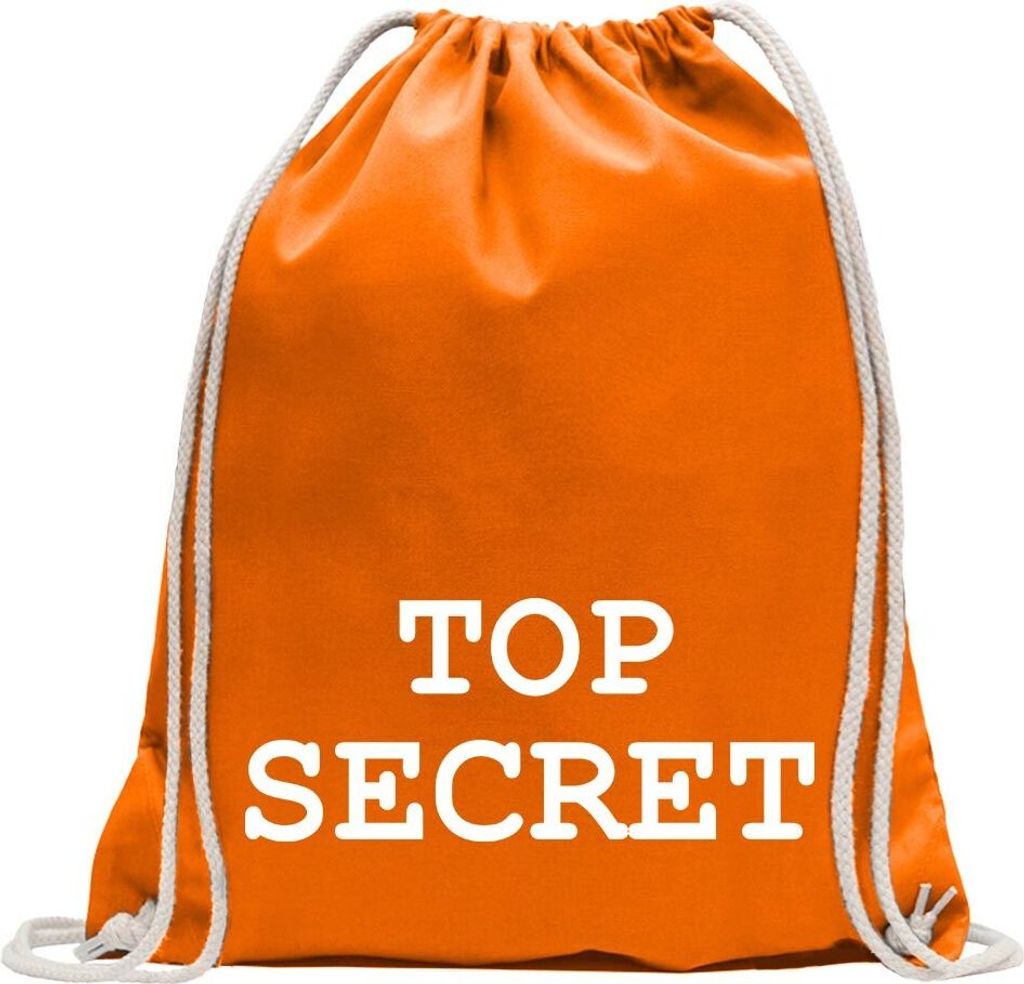Kiwistar - Turnbeutel - mandarin - Top Secret - Fun Rucksack Sport Beutel Gymsack Baumwolle mit Ziehgurt