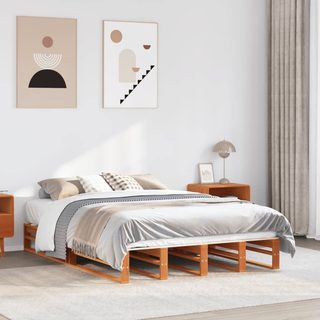Maison Exclusive - Massivholzbett ohne Matratze Wachsbraun 120x200 cm Kiefernholz