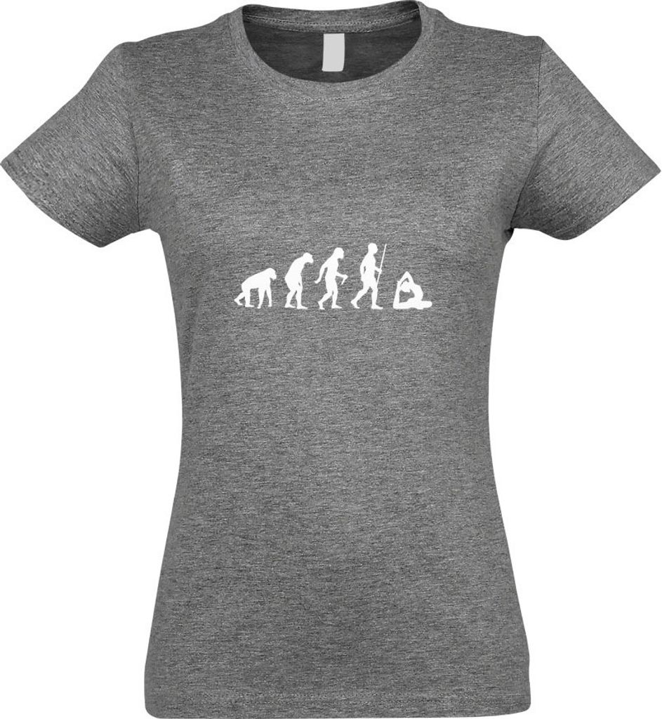 Kiwistar - T-Shirt tailliert - Damen - Graumeliert - Yoga Gymnastik Evolution - mit Motiv Bedruckt - Funshirt Design - Sport - Freizeit - Damen - S