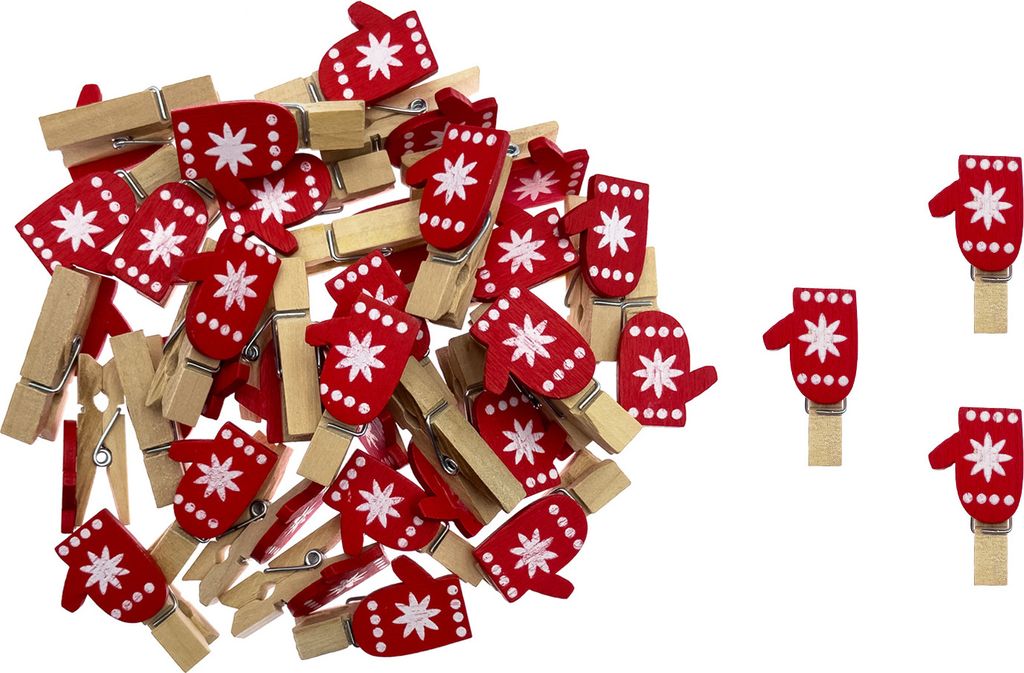 Oblique Unique 36 Mini Wäscheklammern Holz Miniklammern mit Handschuh Motiv Deko Klammern für Weihnachten