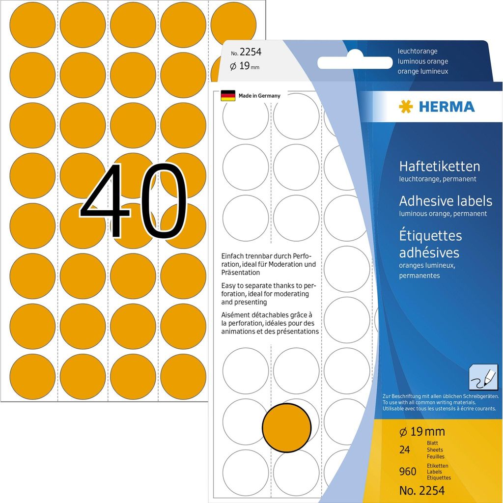HERMA Markierungspunkte Durchmesser: 19 mm leuchtorange 960 Stück