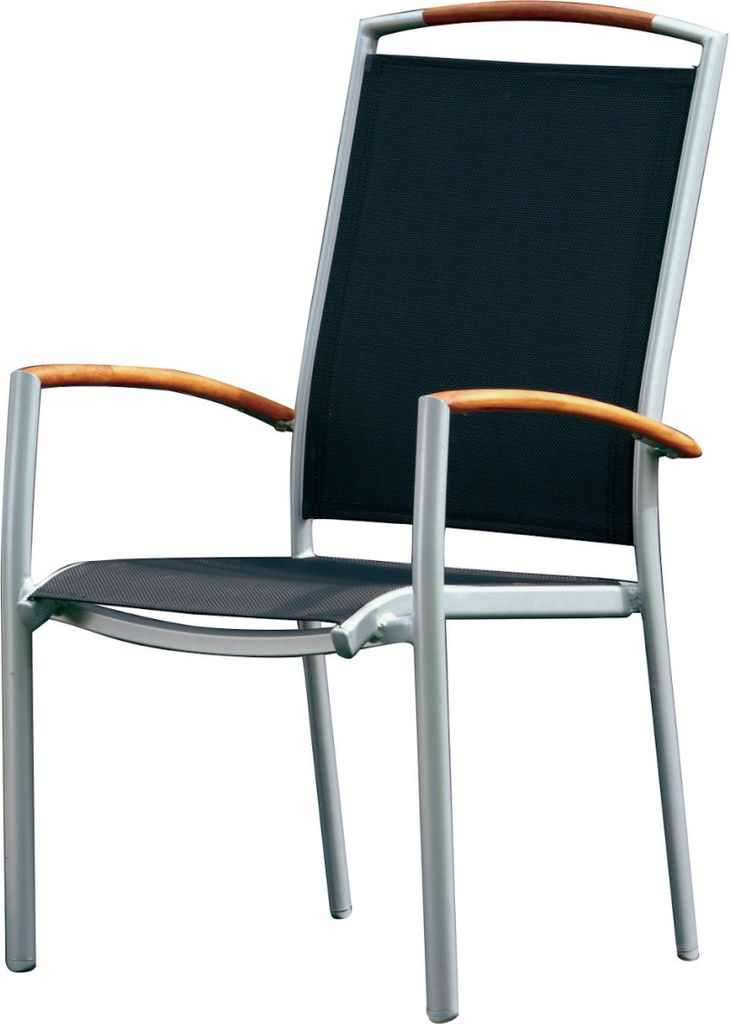 Inko Stapelsessel Frisco hoch Alu/Textil/Teak Stapelstuhl 3 Farben zur Auswahl Silber