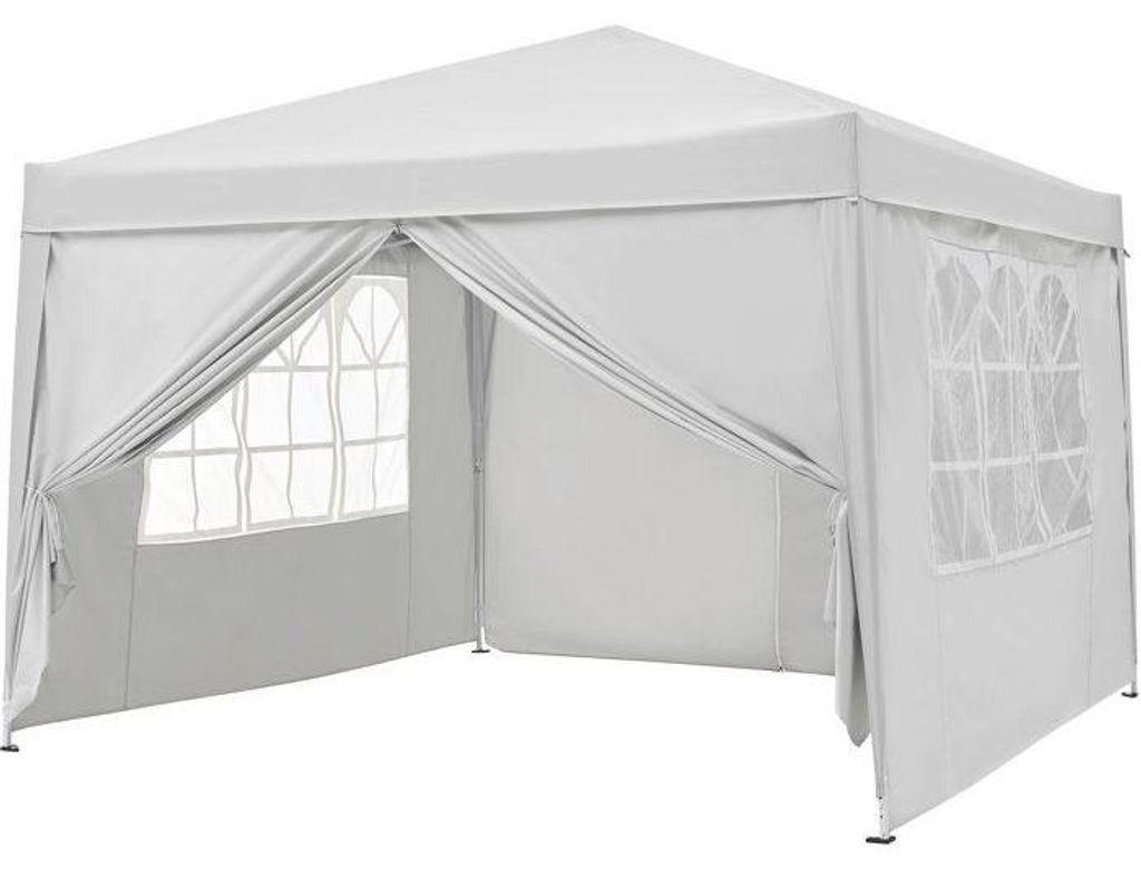 Faltpavillon , 3 x 3 m, Weißer Rahmen, Ecru Plane, 4 Seitenwände, Mit Tragetasche