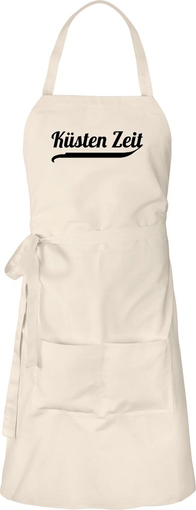 Huuraa Schürze Küsten Zeit Schriftzug Natur mit Taschen Baumwolle Kochschürze Geschenkidee