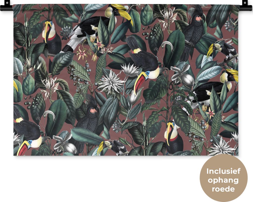 MuchoWow Wandteppich Wandbehang Blumen - Vögel - Blätter 60x40 cm Tapisserie Dekoration Wandtuch - Wanddekorationen