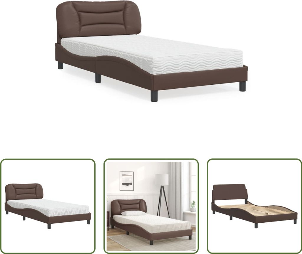 The Living Store Bett mit Matratze Braun 100x200 cm Kunstleder