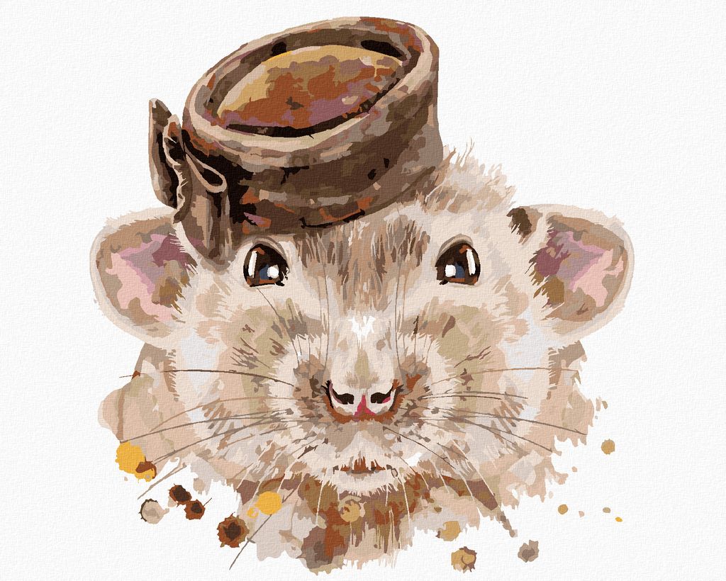Zuty - Malen nach Zahlen - MAUS MIT BRAUNEM HUT, 40x50 cm, ohne Keilrahmen