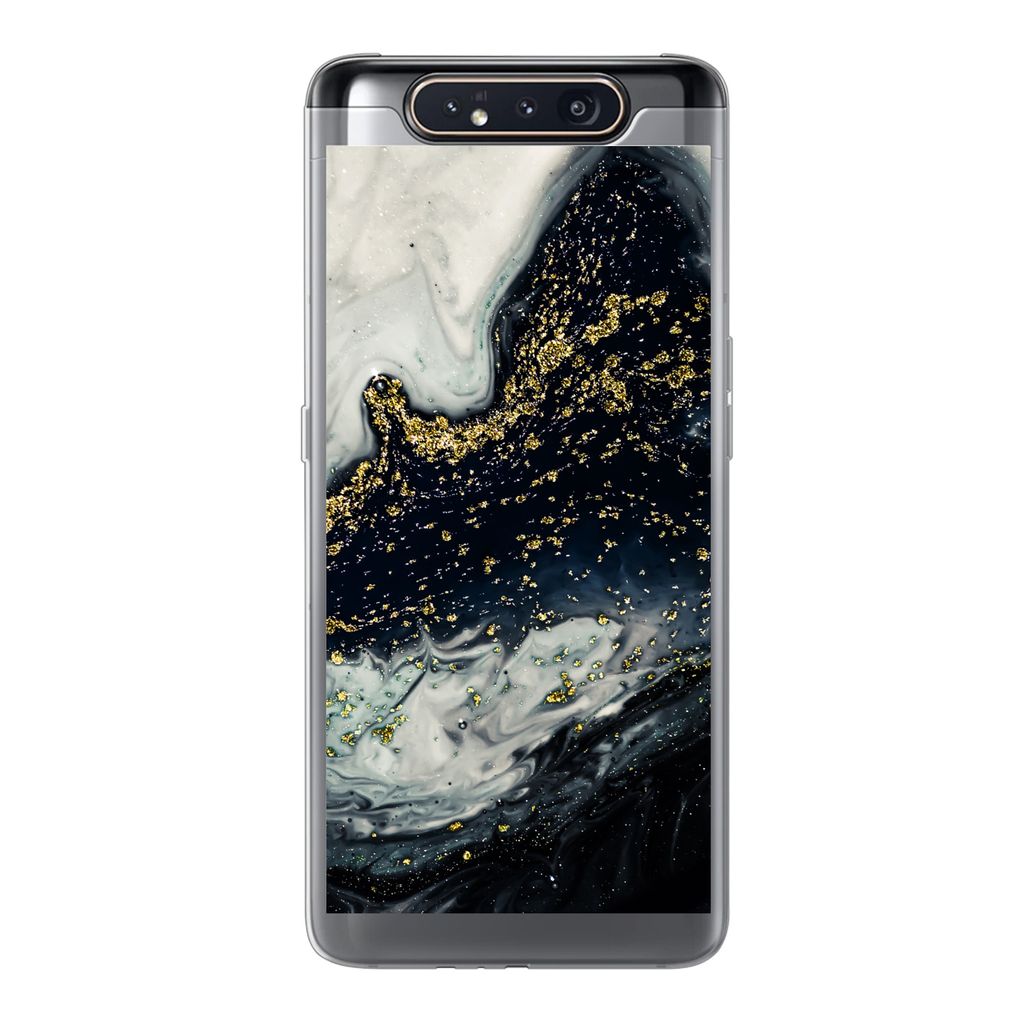 MuchoWow Handyhülle Schutzhülle Hülle für Samsung Galaxy A80 Marmor - Naturstein - Gold Silikon Softcase Handy Hülle - Schutzdeckel