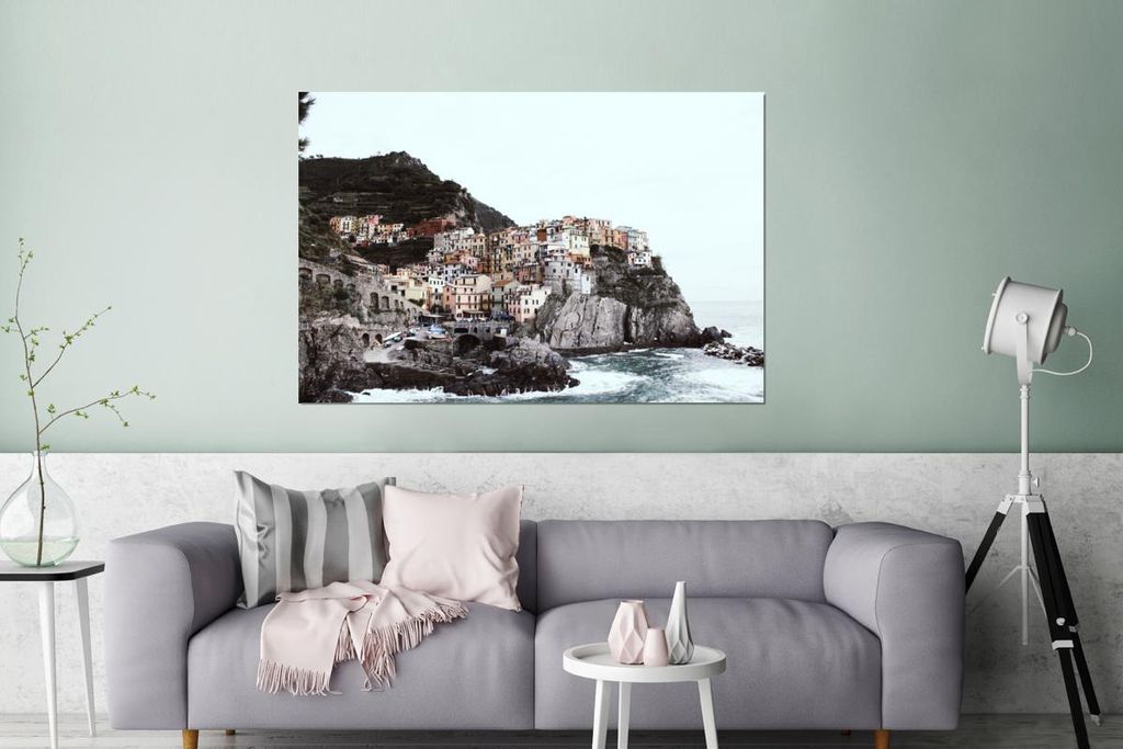 MuchoWow Wanddekoration Metall Metallbild Wandkunst 120x80 cm Italien - Meer - Cinque Terre MuchoWow Aluminium Gemälde - Alu Bild