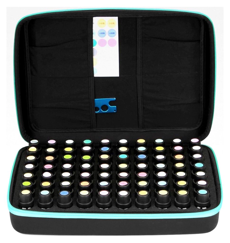 Aufbewahrungstasche für ätherische Öle, 5 ml, 10 ml, 15 ml, 70 Flaschen, robuster Reisekoffer, Blau