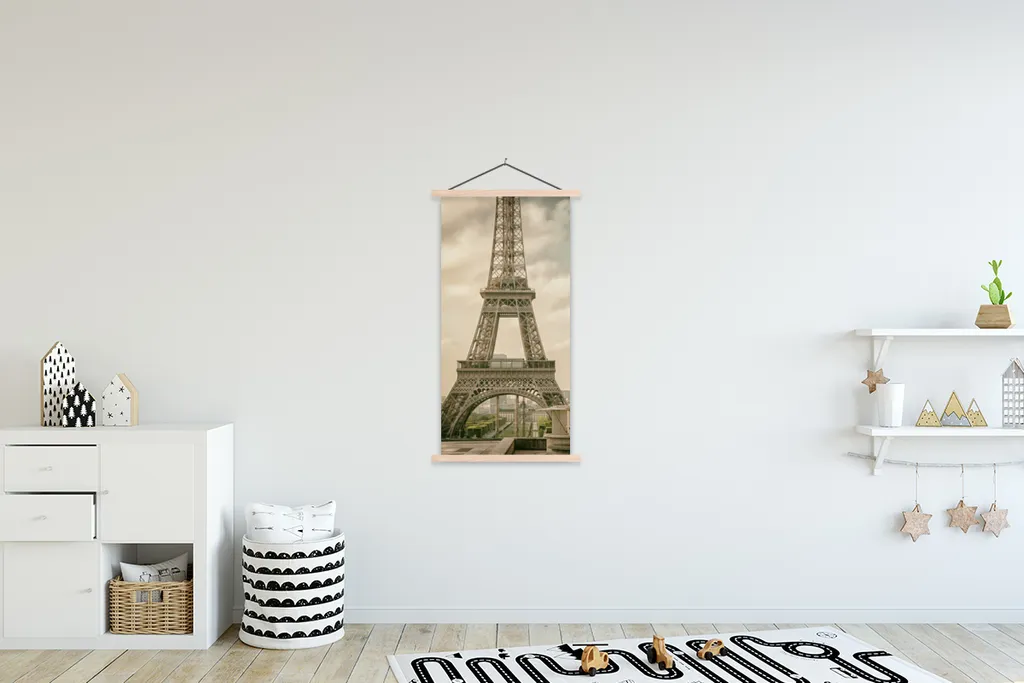 Poster Tour Eiffel textile sans reflet 60x120 cm avec cadre bois chic - 2