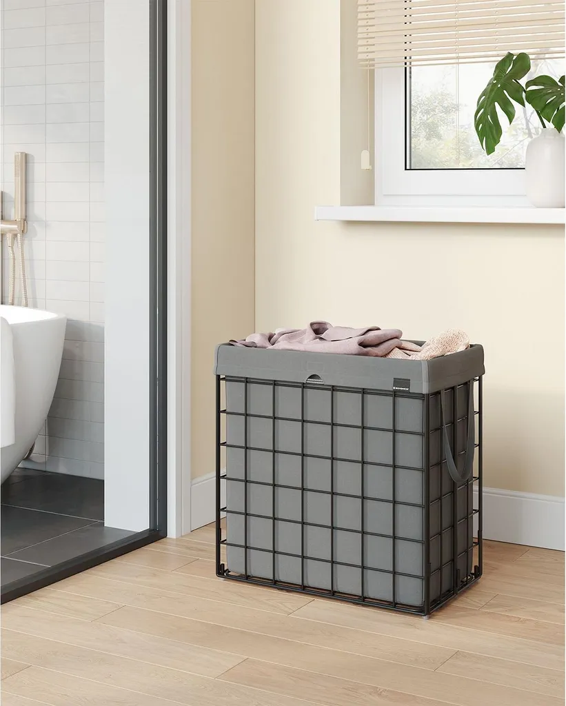 Cesto Biancheria Grande 110L Pieghevole | Salvaspazio Nero-Grigio - 3