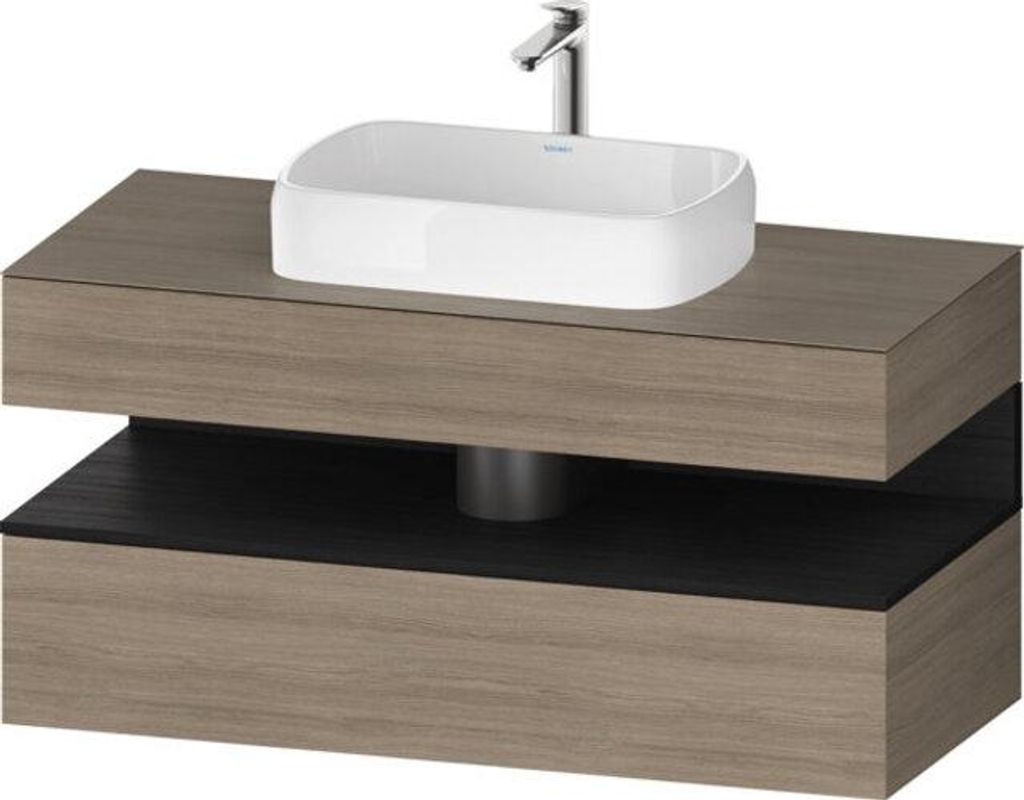 Duravit Qatego Konsolenwaschtischunterbau, 1 Auszug, 1 Schubkasten, Ausschnitt mittig, 1200x550x600mm, Nische Eiche Schwarz, QA4732016350000