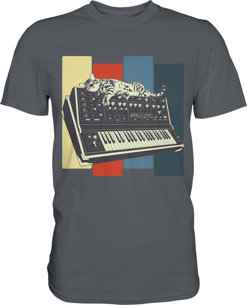 Modular Synthesizer Keyboard Vintage Analog Katze T-Shirt – Produktbild 