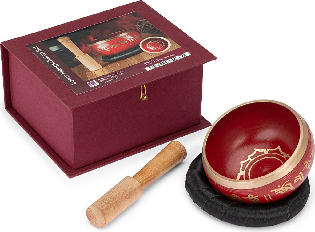 Klangschalen Set 12cm mit Klöppel und Kissen Tibetischer Lotus Meditationsklang