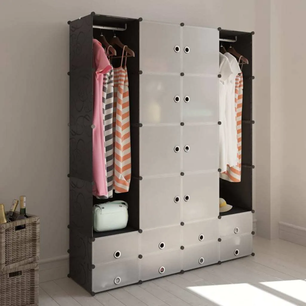 The Living Store Armadio modulare a 18 scomparti bianco/nero 37x146x180,5 cm