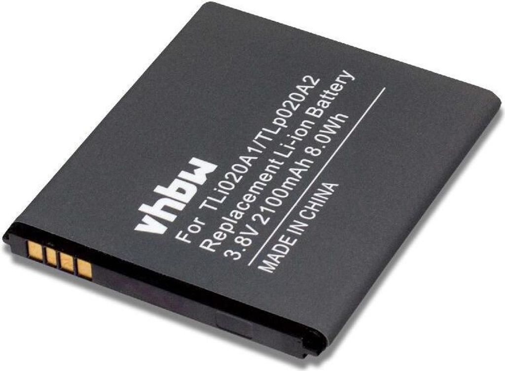 vhbw Akku Ersatz für Alcatel TLp020A2, TLi020A1 für Handy Smartphone Telefon (2100 mAh, 3,8 V, Li-Ion)