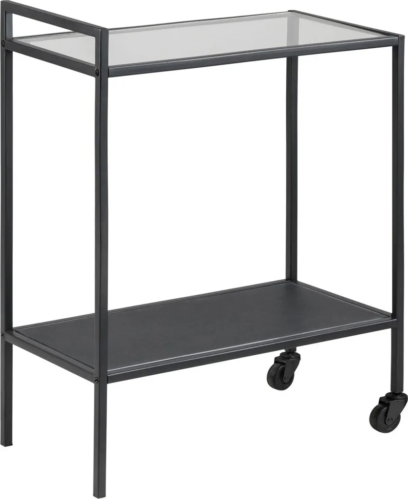 Petite table d'angle pour salon : chariot à thé métal noir et verre