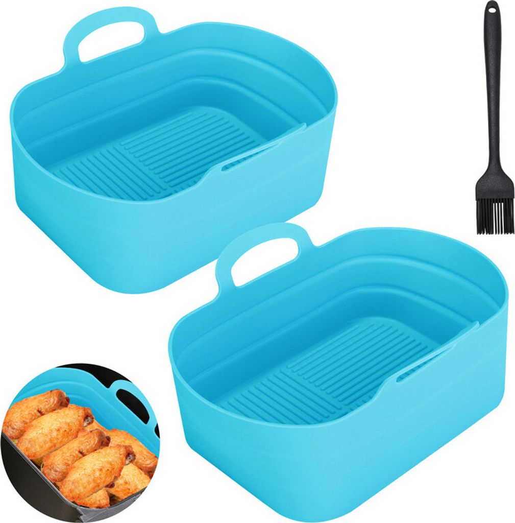 (Blau) 2er-Pack rechteckiges Silikon-Backblech für Luftfritteusen, Silikontopf für Luftfritteusen, lebensmittelechtes Zubehör für Luftfritteuse...