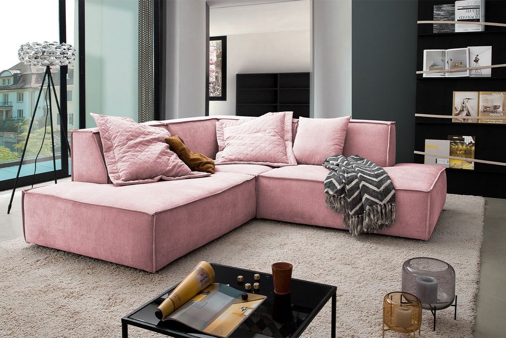 KAWOLA Sofa SAMU Ecksofa Stoff rosa Recamiere links