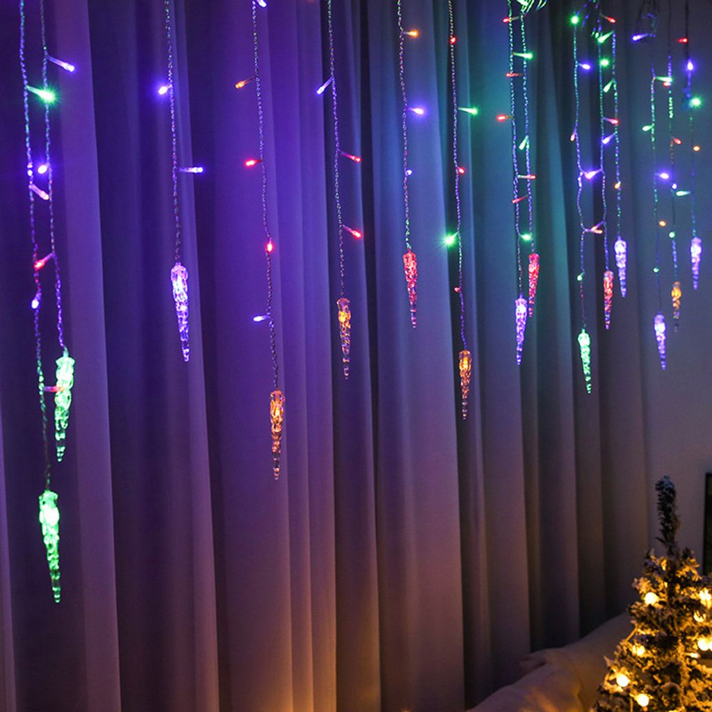 LED Eiszapfen Lichtervorhang Bunt Lichterkette 8 Lichtmodi mit Timer Wasserdicht Party Garten Fenster Weihnachten Deko