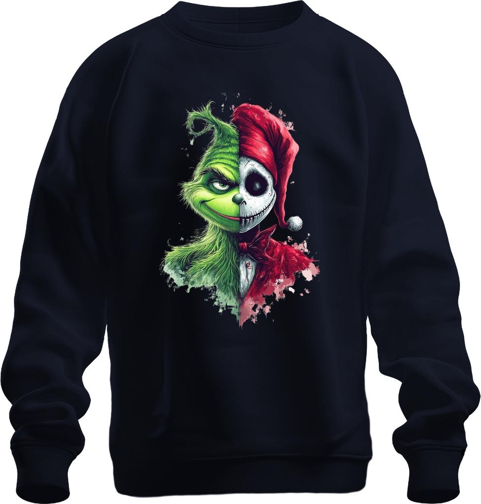 Grinch Jack Skellington Weihnachten Totenkopf Geschenk Horror Uni Sweatshirt Pullover, Navy, XXL