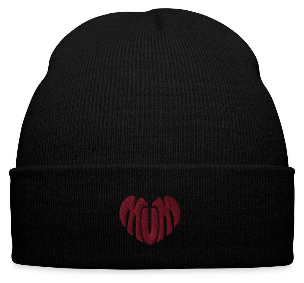 Spreadshirt Stickerei Mum Rotes Herz Bestickte Wintermütze, One size, Schwarz