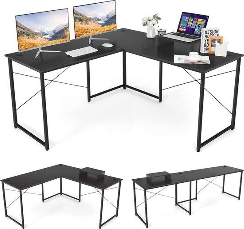 Kreuzformiges Schreibtischbureau mit Monitorhalter und Kabelorganisator für Homeoffice und Gaming - 150 x 150 cm