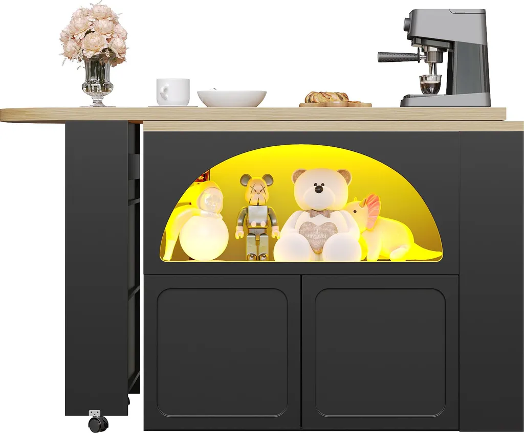 Comptoir de cuisine moderne extensible noir avec éclairage LED et USB - 15