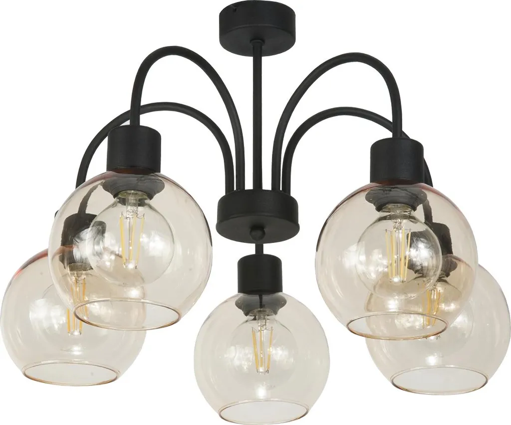 Plafonnier design noir mat ZEFIR avec diffuseur en verre transparent