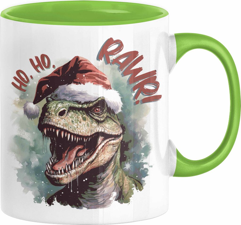Weihnachten Tasse Dinosaurier Geschenkidee Ho Ho Rawr Jungs Jungen Geschenkidee Kaffeebecher (Grün)