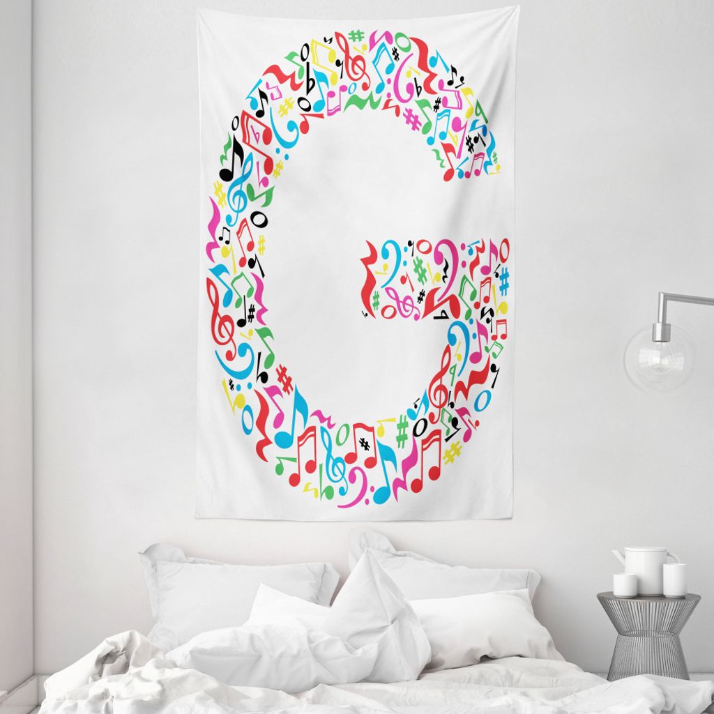 ABAKUHAUS Buchstabe G Wandteppich und Tagesdecke, Majuskel Music Theme aus Weiches Mikrofaser Stoff Waschbar ohne Verblassen Digitaldruck, 140 x 23...