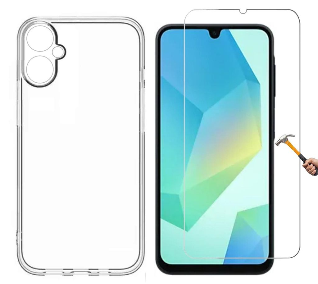 2in1 Set für Samsung Galaxy A06 Silikon Case und Panzerglas Schutzhülle TPU Hülle transparent Flexibel Cover Glasfolie 9H Härte Handyhülle A 06