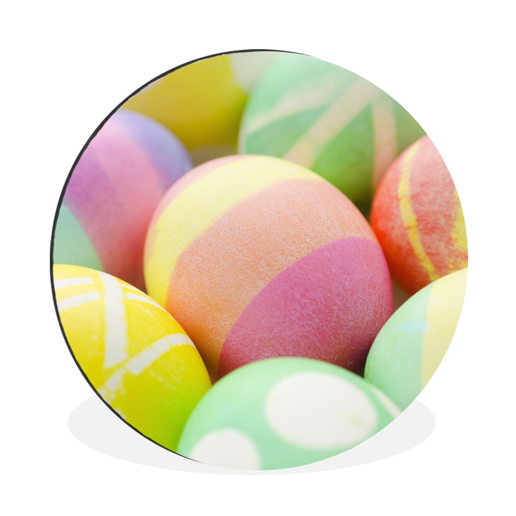MuchoWow Aluminium Wandkreis Eine Nahaufnahme der zu Ostern bemalten Eier Ø 30 cm Wanddeko Modern Wohnzimmer - Wand Bild - Wohnzimmer - Runde Bi...