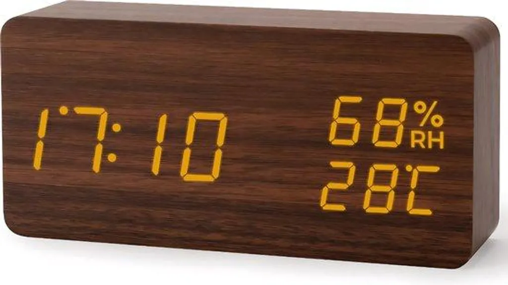 Réveil radio bois marron : ne manquez plus d'alarme ni de batterie USB
