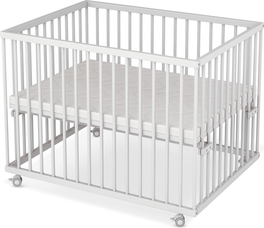 Laufgitter 75x100 cm mit Matratze Basic - weiß - Premium Kollektion