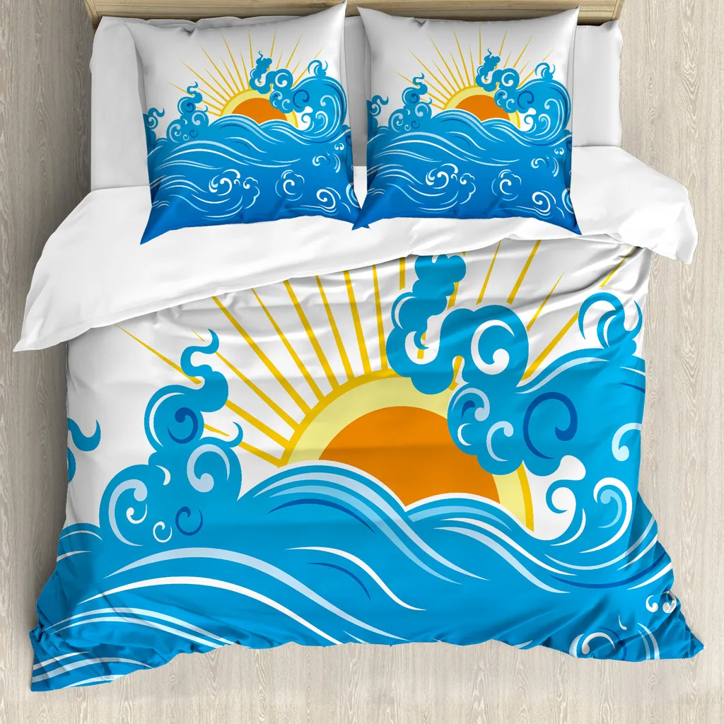 Copripiumino ABAKUHAUS 200x200 Astratto Onde e Sole | Set 3 Pezzi
