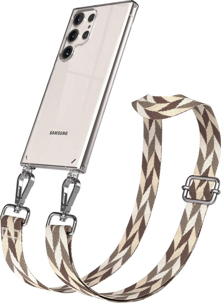 EAZY CASE Handykette - Verstellbarer Trageriemen kompatibel mit Samsung Galaxy S23 Ultra, Handykordel mit transparenter Silikon-Hülle, Karabiner S...