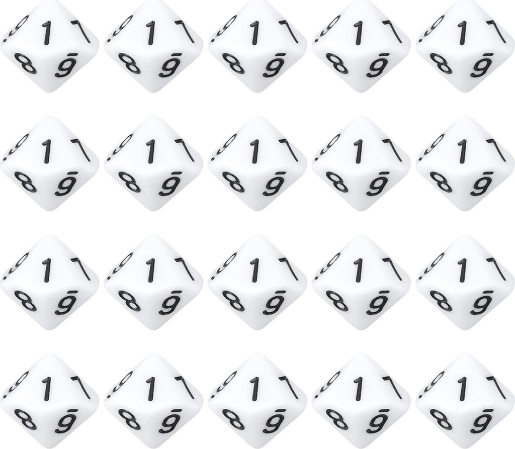 20pcs Würfel 10 -seitige Kunststoffnummer Home Dekoration Ornament Spiel Accessoire für Party Weiß
