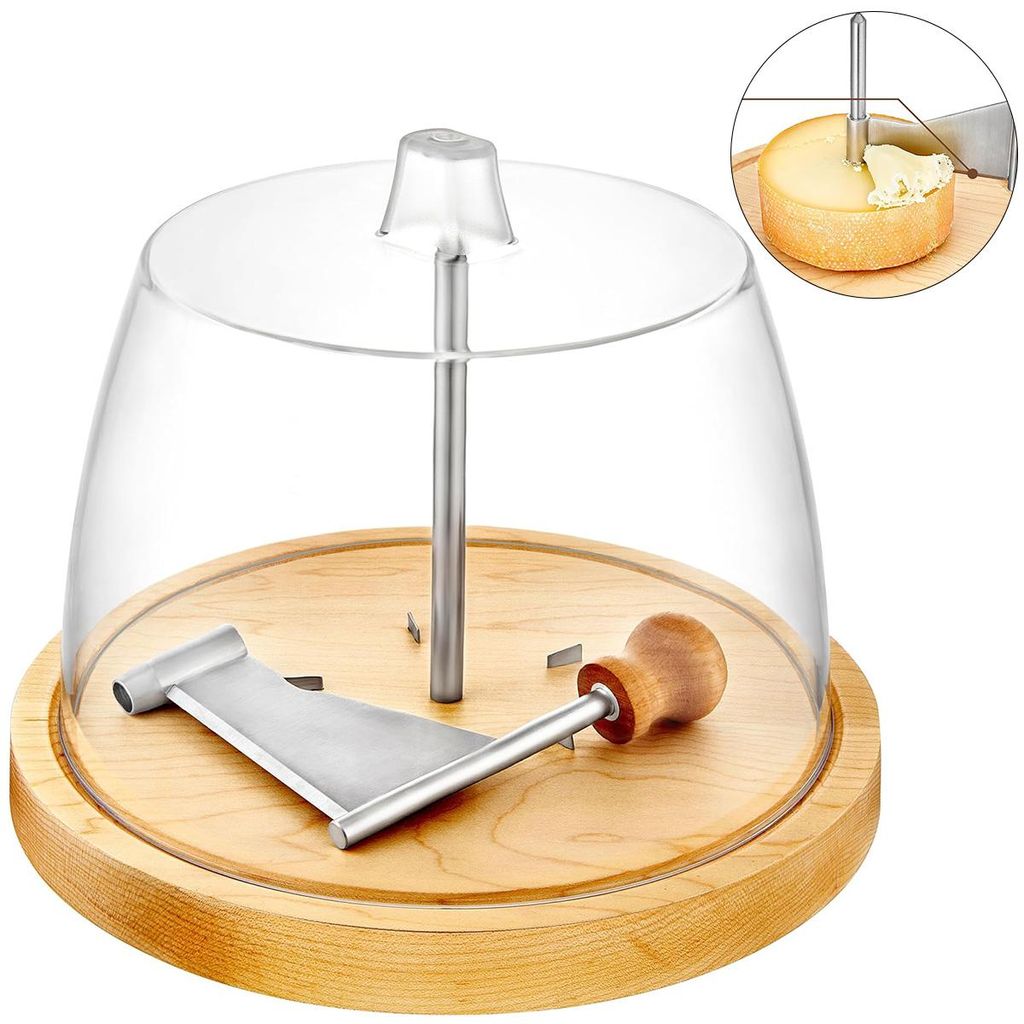 Käseschneider Handlich, Rotations-Käsereibe mit Deckel, Edelstahl mit Holzgriff und Käseschaber, Reibe für Käse und Schokolade