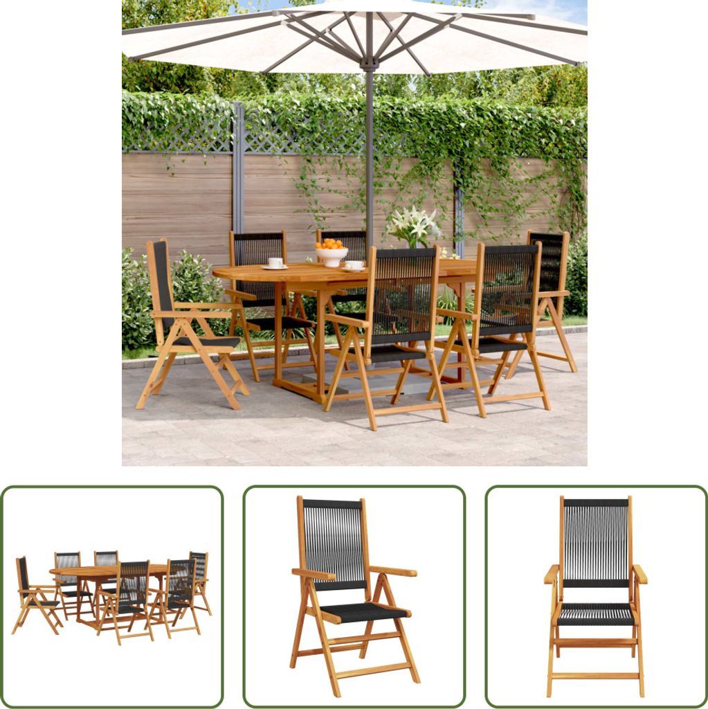 The Living Store 7-tlg. Garten-Essgruppe Polypropylen und Massivholz Schwarz