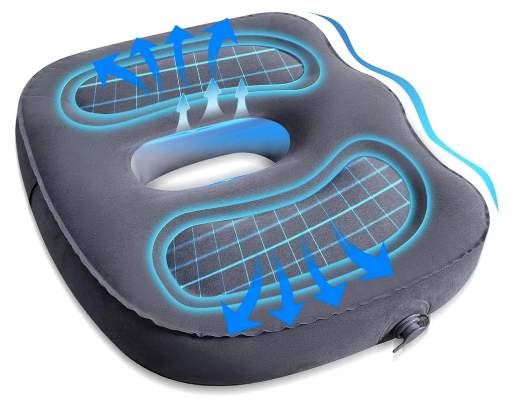 Orthopädisches Sitzkissen, PVC Aufblasbares Sitzkissen für Bürostuhl, Auto, Grau, 48 x 36 x 10 cm, Ergonomisches Hämorrhoiden Sitzkissen mit Lo...
