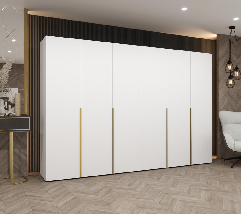 Kleiderschrank 300 cm BETULA - weiß/gold